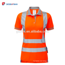 Damen Arbeitssicherheit T-Shirt High Visibility Hallo Vis Polo-Shirts Orange mit reflektierenden Streifen für Frauen